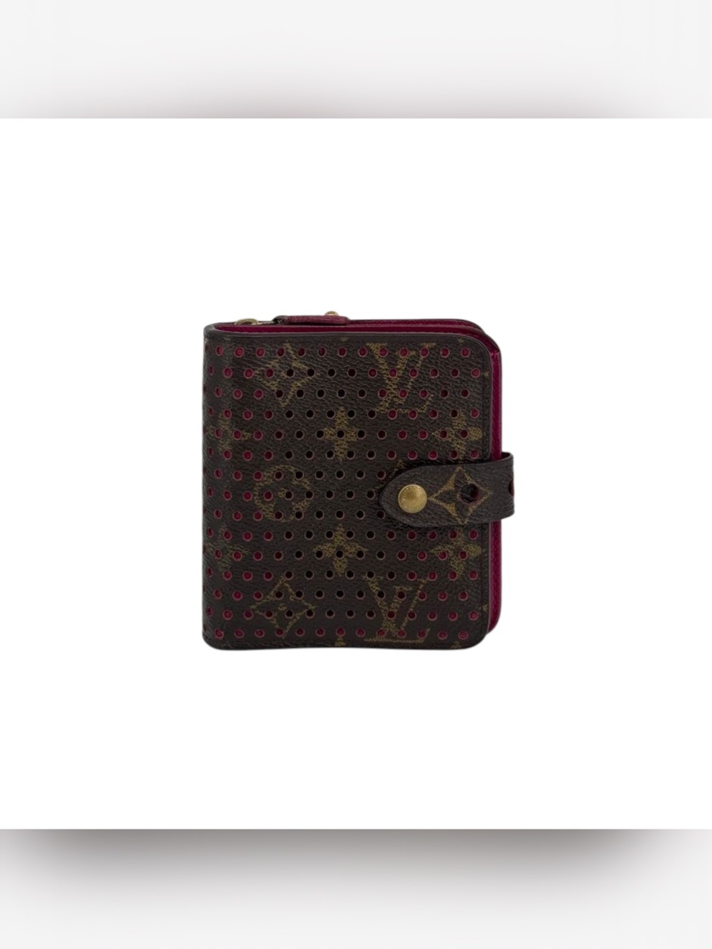 Louis Vuitton Monogram Perforated Brown Wallet with Pink Trim